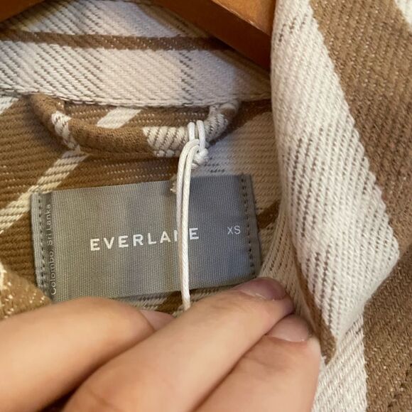 Everlane NWT Oversized Camel Tan Plaid Button Jacket Shacket with Pockets XS - Picture 7 of 10